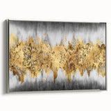 Framed abstract wall art featuring dynamic strokes and lines in silver tones, showcasing a modern design ideal for contemporary decor.
