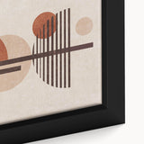 Close-up of an abstract strokes and lines framed canvas wall art, showcasing vibrant colors and intricate details in a modern design.