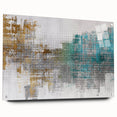 Abstract wall art design showcasing vibrant strokes and lines in a modern acrylic glass frame, displayed with decorative pins for an elegant finish.