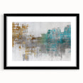 Framed abstract wall art featuring colorful strokes and lines in a modern design, set against a sleek black mat for a sophisticated look.