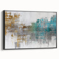 Framed canvas wall art showcasing an abstract strokes and lines design in black, emphasizing modern decor style with elegant side view.