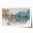 Abstract wall art print showcasing vibrant strokes and lines in blue, pink, and gold hues, perfect for modern home decor.