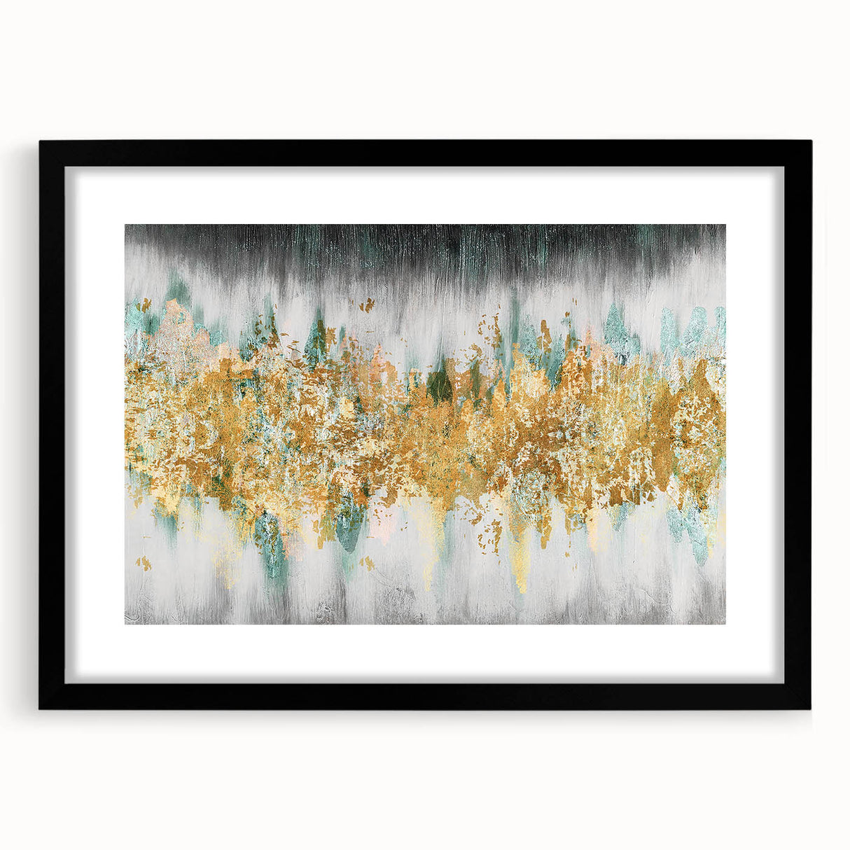 Abstract strokes and lines wall art design in a sleek black frame with matting, showcasing a modern artistic composition for home decor.