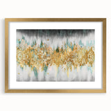 Framed abstract wall art featuring colorful strokes and lines in gold, complementing modern decor with a stylish matte finish.