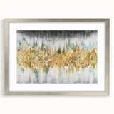 Abstract wall art featuring colorful strokes and lines in a modern design, framed with a silver mat, perfect for contemporary decor.