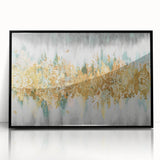 Framed wall art featuring an abstract design of colorful strokes and lines in a sleek black frame, perfect for modern home decor.
