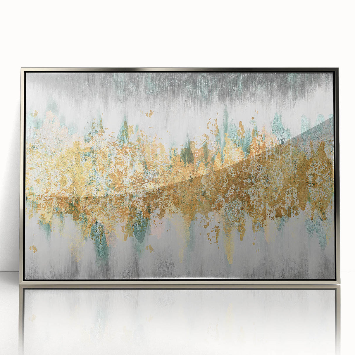 Framed abstract wall art featuring dynamic strokes and lines in silver and gray tones, perfect for modern home decor enhancement.