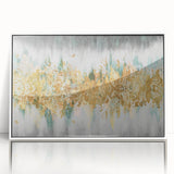 Framed abstract wall art featuring colorful strokes and lines in a modern design, with a white frame enhancing its contemporary appeal.