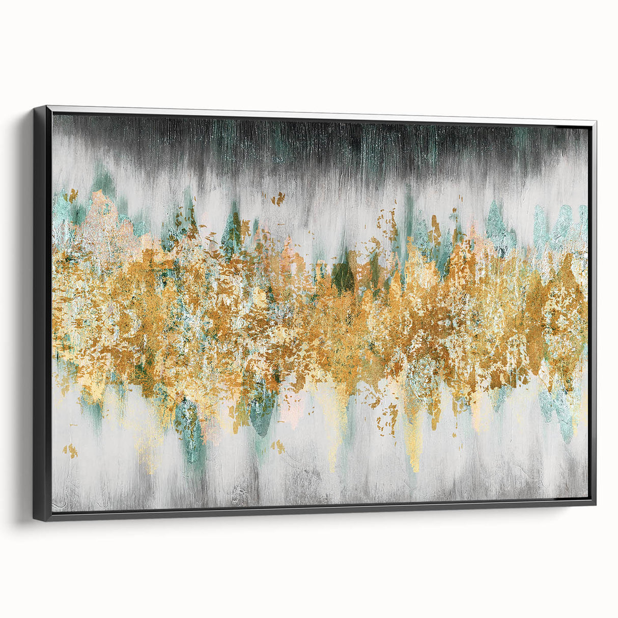 Framed canvas wall art featuring an abstract design of colorful strokes and lines in vibrant hues, set against a black background for a modern aesthetic.