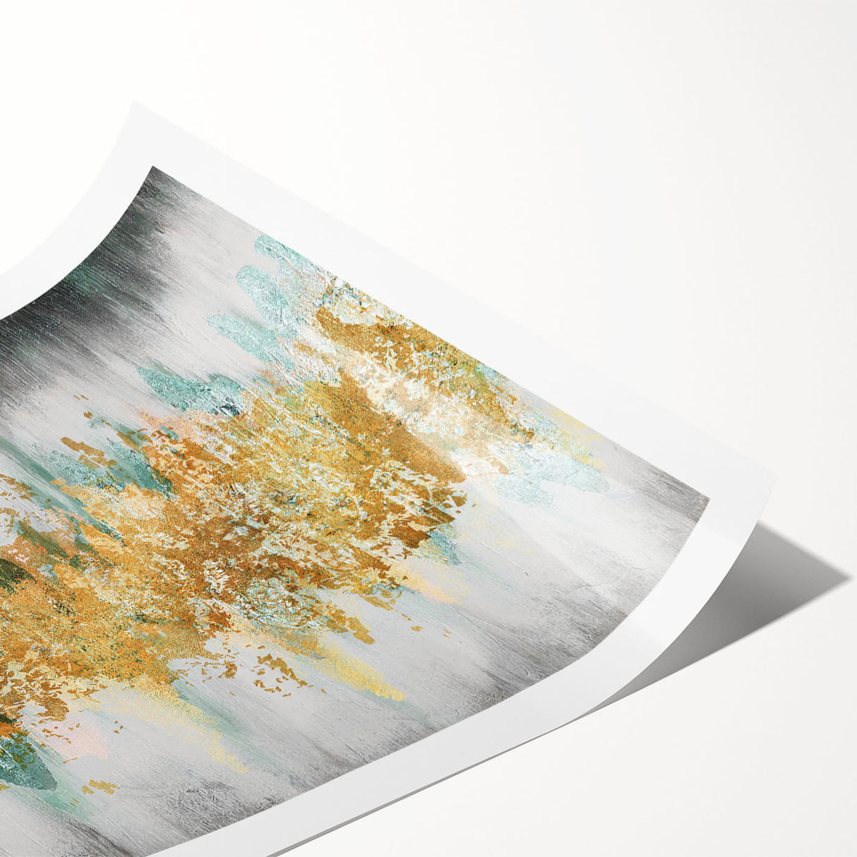 Abstract wall art print showcasing vibrant strokes and lines in a mix of blue, orange, and yellow, perfect for modern home d��cor.