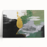 Abstract wall art featuring colorful strokes and lines on stretched canvas, adding a modern touch to home decor with vibrant hues of blue, orange, and yellow.