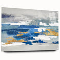 Abstract wall art print showcasing a vibrant design of colorful strokes and lines, displayed in an acrylic glass frame with visible mounting pins.