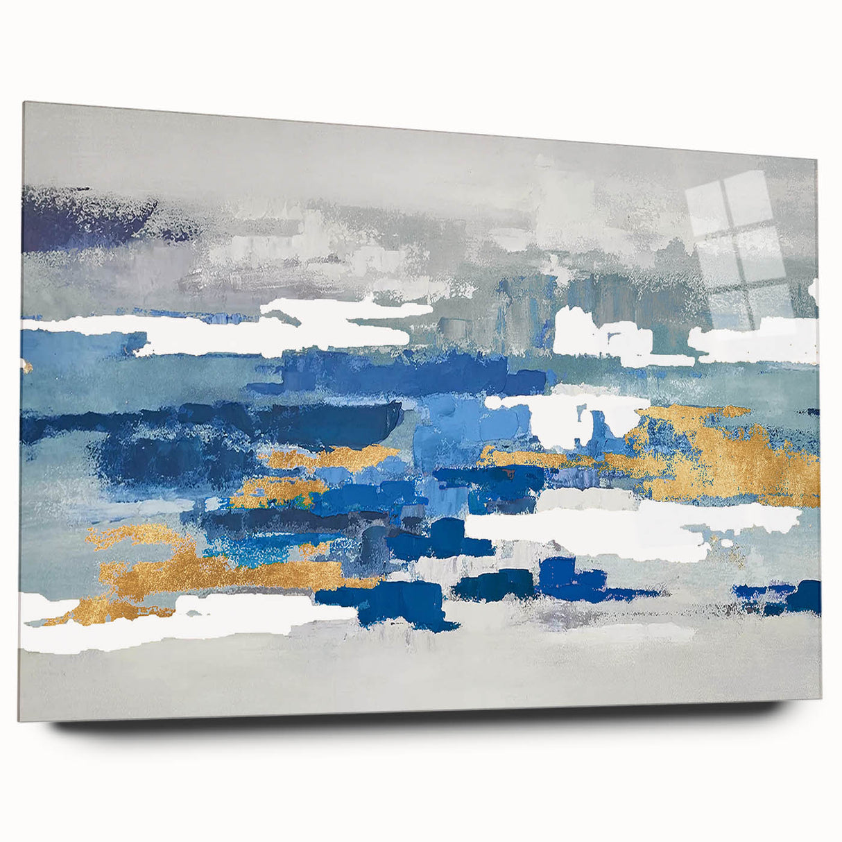 Abstract wall art design showcasing vibrant strokes and lines in a modern acrylic glass frame, adding a contemporary touch to any space.