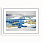 Abstract wall art print featuring dynamic strokes and lines in soft pastel colors, elegantly framed in a white mat for a modern aesthetic.