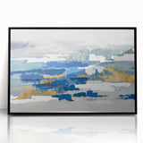 Framed abstract wall art featuring dynamic strokes and lines in vibrant colors, set against a sleek black frame, perfect for contemporary decor.