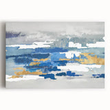 Colorful abstract strokes and lines on stretched canvas wall art, showcasing dynamic patterns in vibrant hues, perfect for modern decor.