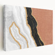 Abstract wall art design showcasing colorful strokes and lines on stretched canvas, presented in a side view with a modern aesthetic.