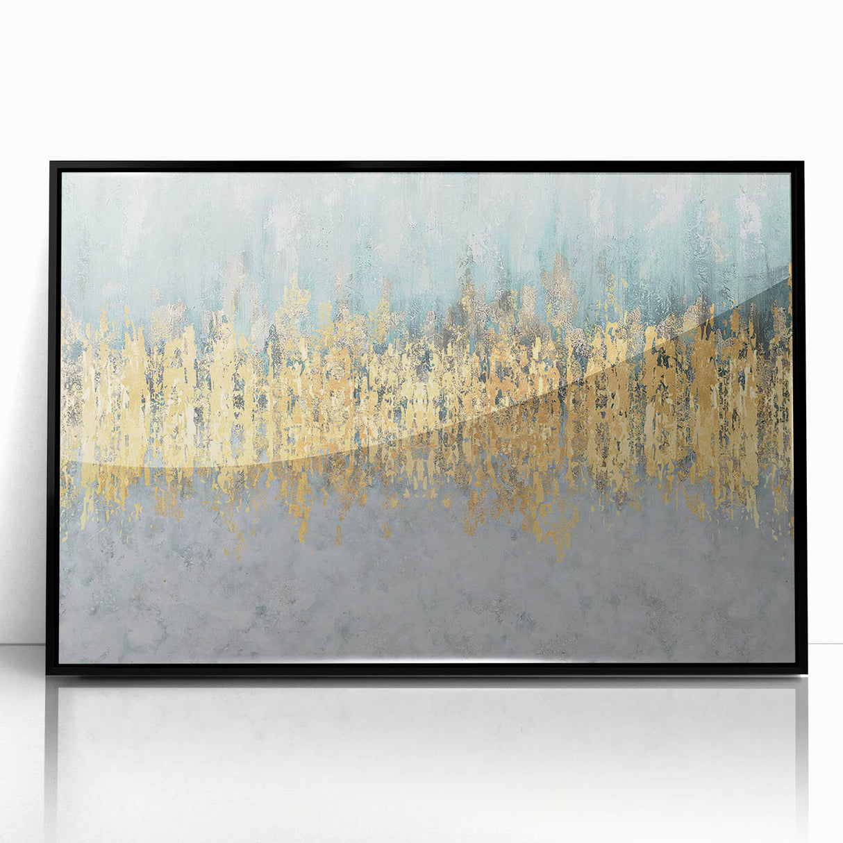 Framed wall art showcasing an abstract design with colorful strokes and lines, featuring a sleek black frame, perfect for modern decor.