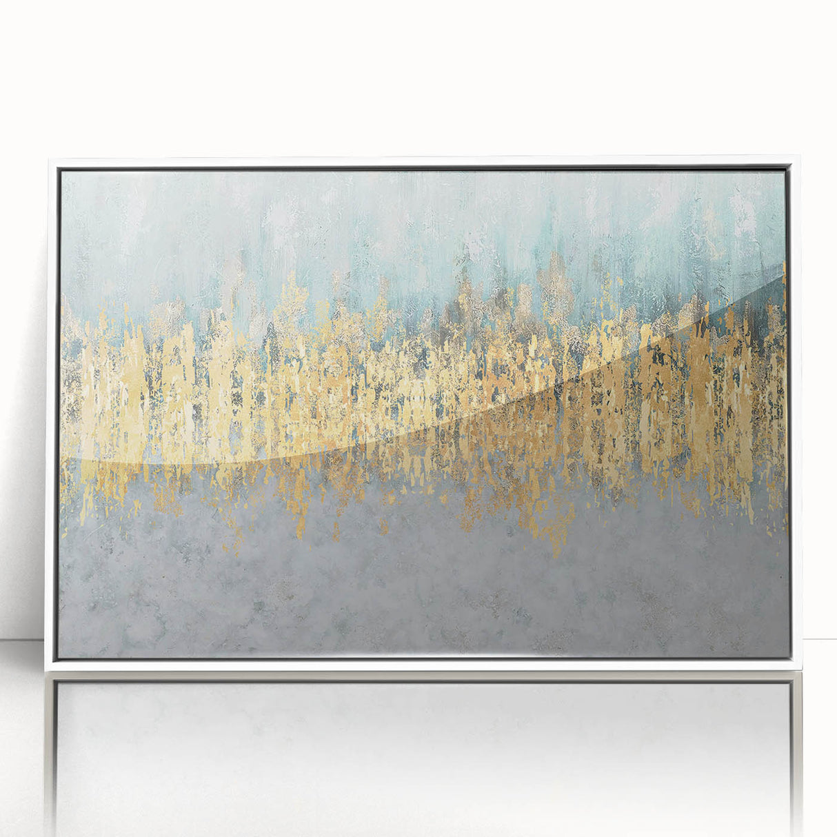 Framed abstract wall art design with colorful strokes and lines, showcasing vibrant hues of blue, red, and yellow, perfect for modern decor.