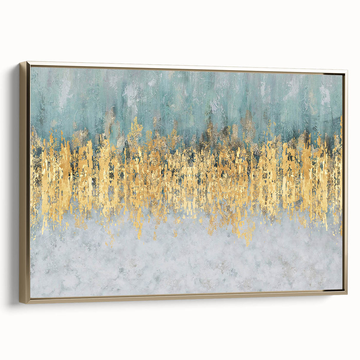 Framed abstract wall art showcasing dynamic gold strokes and lines, set against a textured background, adding elegance to modern decor.