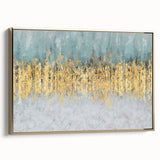 Framed abstract wall art showcasing dynamic gold strokes and lines, set against a textured background, adding elegance to modern decor.