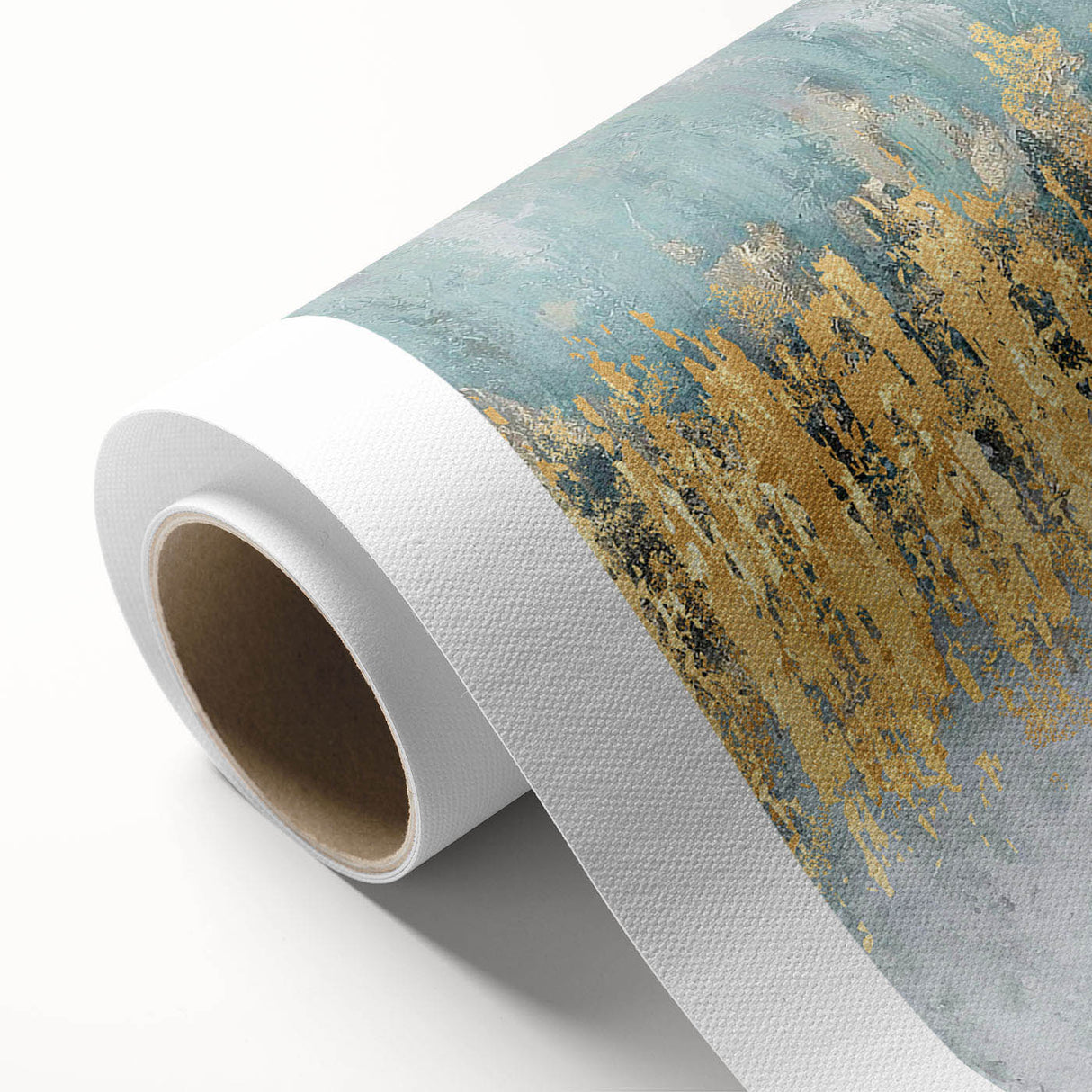 Colorful abstract strokes and lines design on rolled canvas, showcasing vibrant hues and dynamic patterns, perfect for modern wall decor.