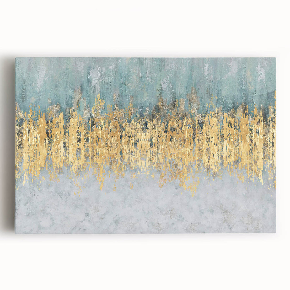 Abstract canvas wall art showcasing vibrant strokes and lines in shades of blue, orange, and gold, adding modern flair to any decor.