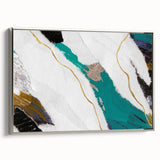 Framed abstract wall art showcasing colorful strokes and lines in a modern design, featuring a sleek silver frame, perfect for contemporary decor.