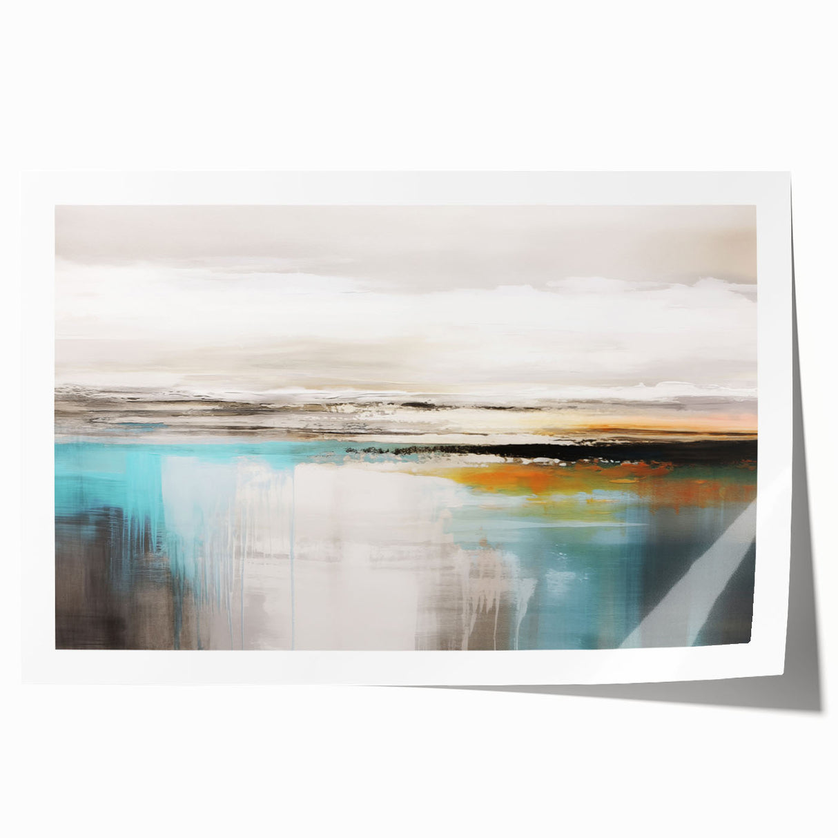 Abstract wall art print showcasing vibrant strokes and lines in shades of blue, yellow, and red, ideal for modern home decor.