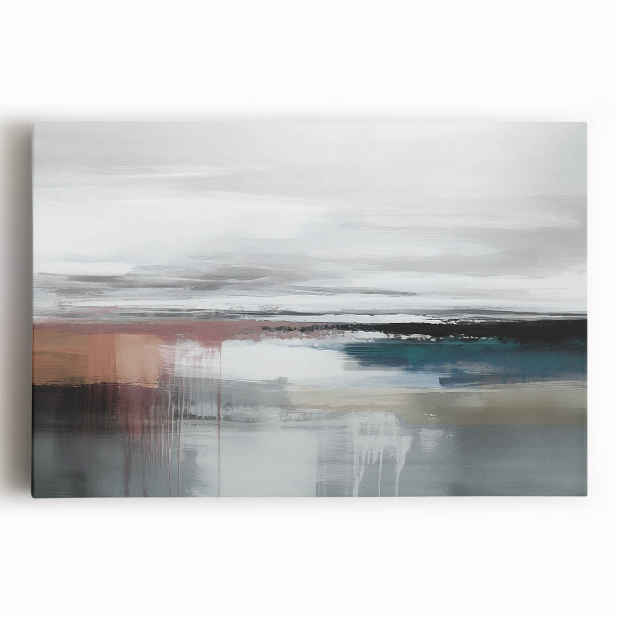 Abstract strokes and lines design on stretched canvas wall art, showcasing vibrant colors and modern artistic flair suitable for contemporary decor.
