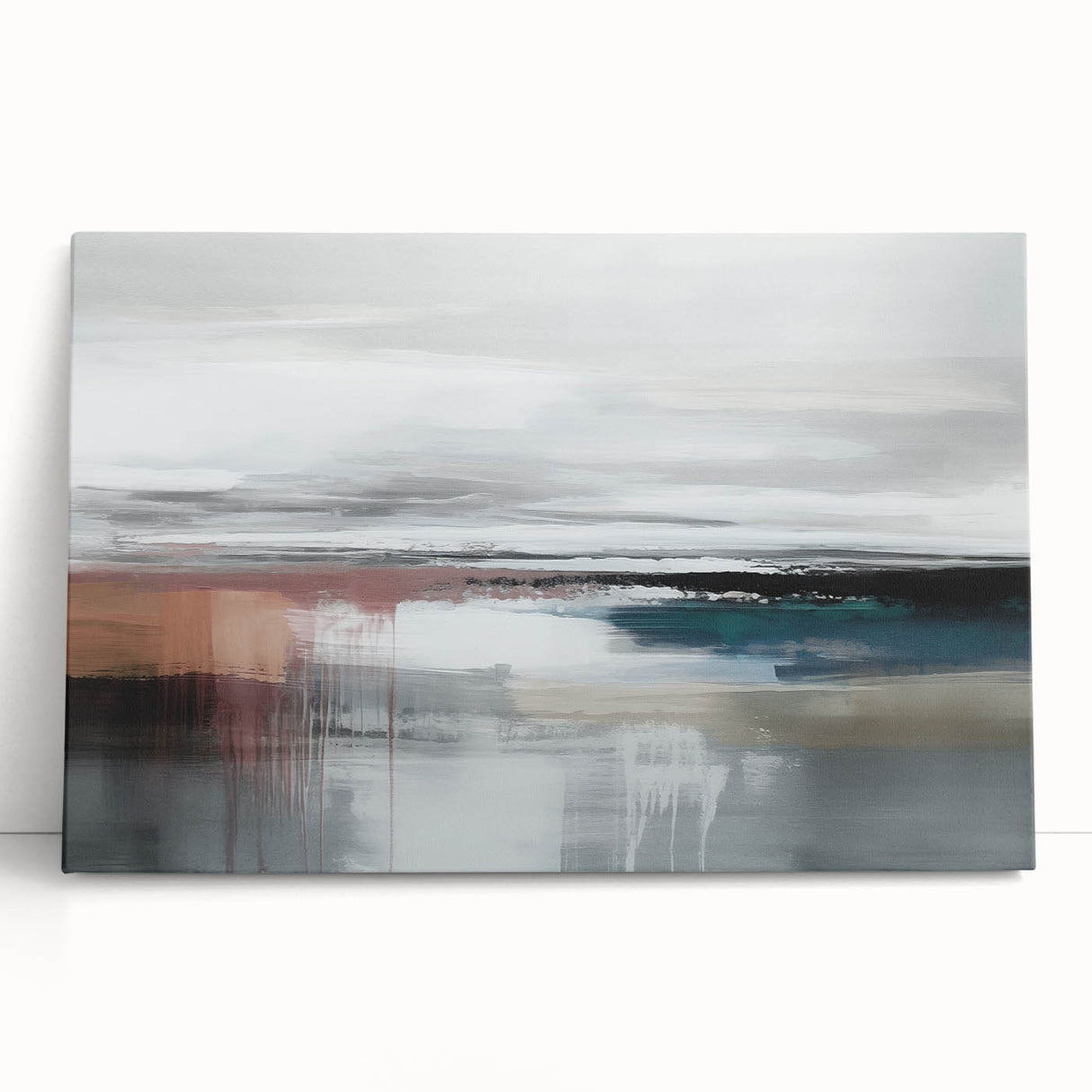 Abstract wall art canvas featuring vibrant strokes and lines in shades of blue, orange, and yellow, ideal for modern home decor and artistic settings.