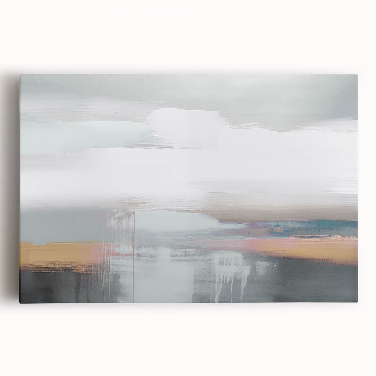 Abstract wall art design featuring vibrant strokes and lines in a bold color palette, presented as a stretched canvas ready for display.