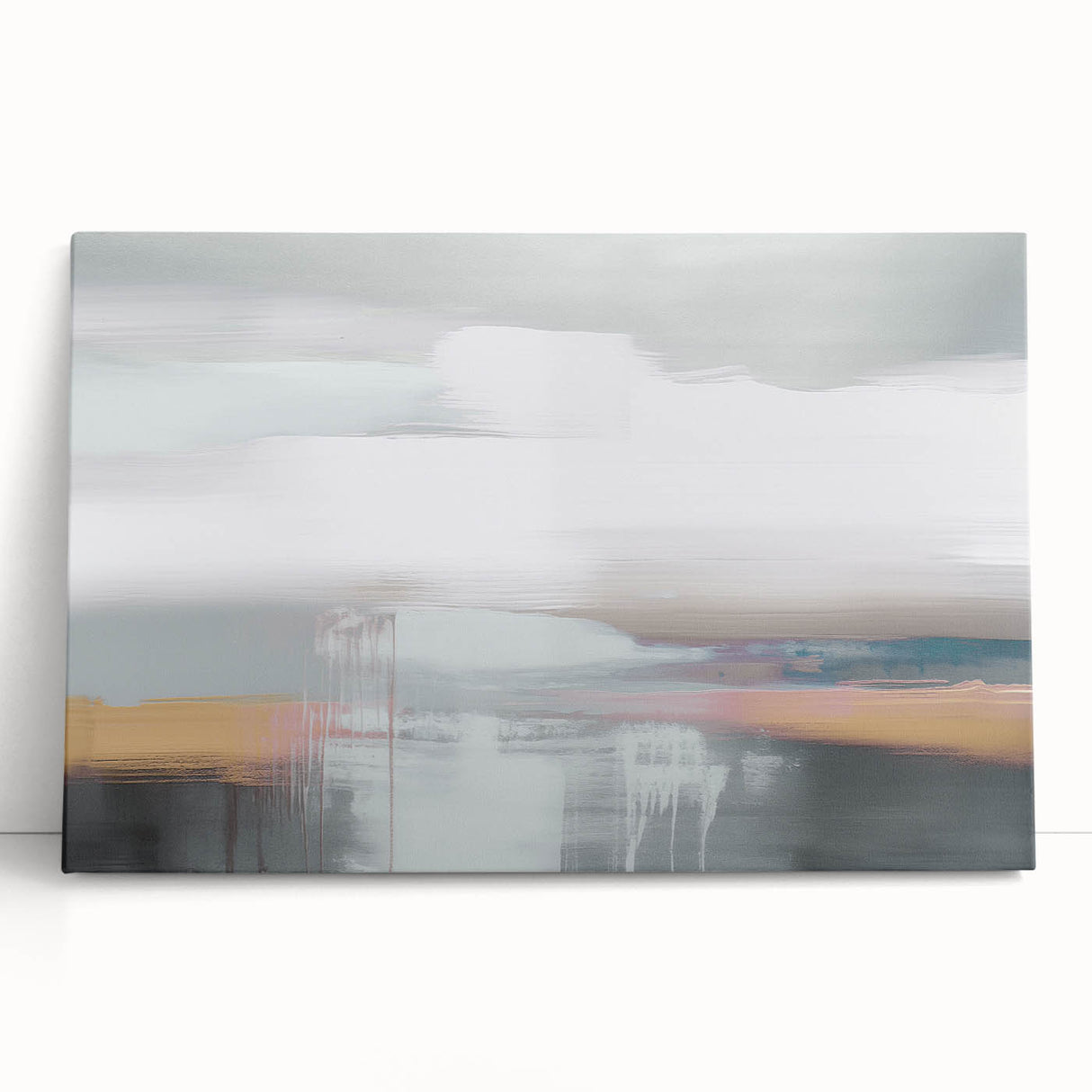 Abstract canvas wall art showcasing vibrant strokes and lines in hues of blue, orange, and yellow, perfect for modern home decor.