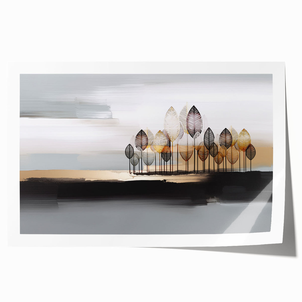 Abstract wall art print showcasing vibrant strokes and lines in shades of blue, yellow, and red, ideal for modern home decor.