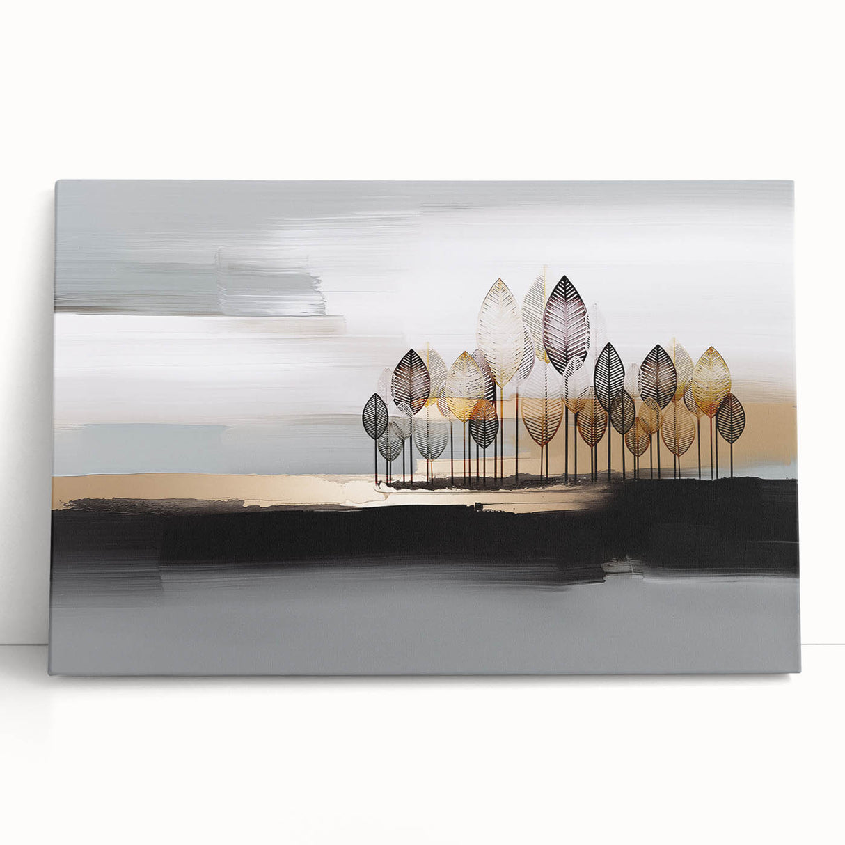 Abstract strokes and lines design on stretched canvas wall art, showcasing vibrant colors and modern aesthetics, perfect for contemporary decor.