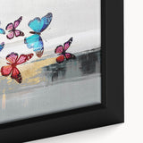 Close-up of abstract strokes and lines wall art design, showcasing vibrant colors and textures on a framed canvas, perfect for modern decor.