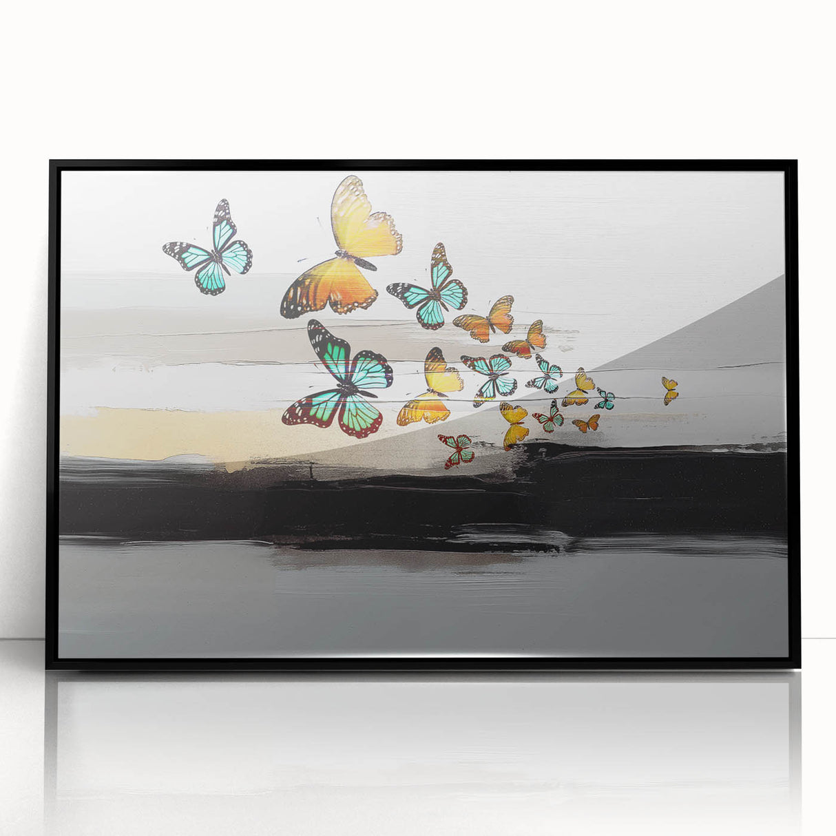 Framed abstract wall art showcasing dynamic strokes and lines in black and white, perfect for modern decor and art enthusiasts.
