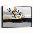 Framed abstract wall art showcasing dynamic strokes and lines in black and white, emphasizing modern design with a sleek profile view.