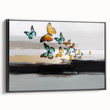 Framed abstract wall art showcasing dynamic strokes and lines in black and white, emphasizing modern design with a sleek profile view.