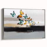 Framed abstract wall art showcasing vibrant strokes and lines in a modern design, featuring a silver frame that enhances its contemporary appeal.