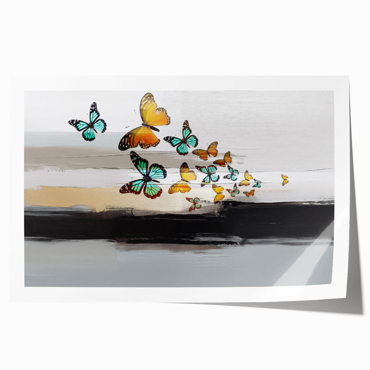 Abstract design featuring colorful strokes and lines in vibrant hues, ideal for modern wall art decor, enhancing any living space.