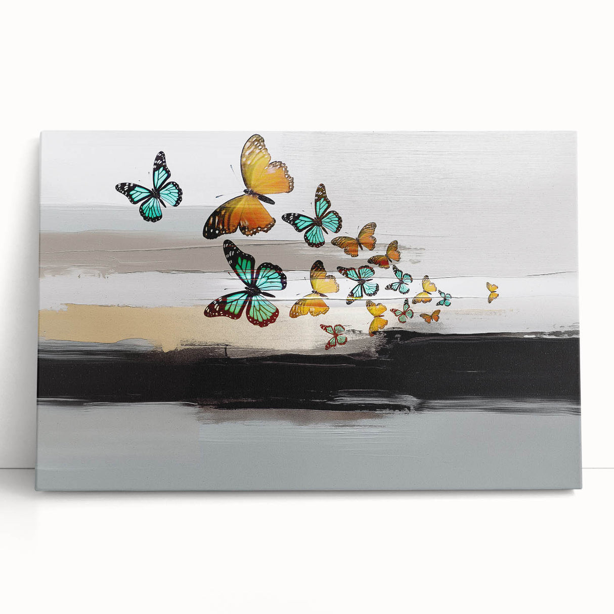 Abstract strokes and lines design in vibrant colors on stretched canvas wall art, showcasing modern aesthetics and perfect for contemporary decor.