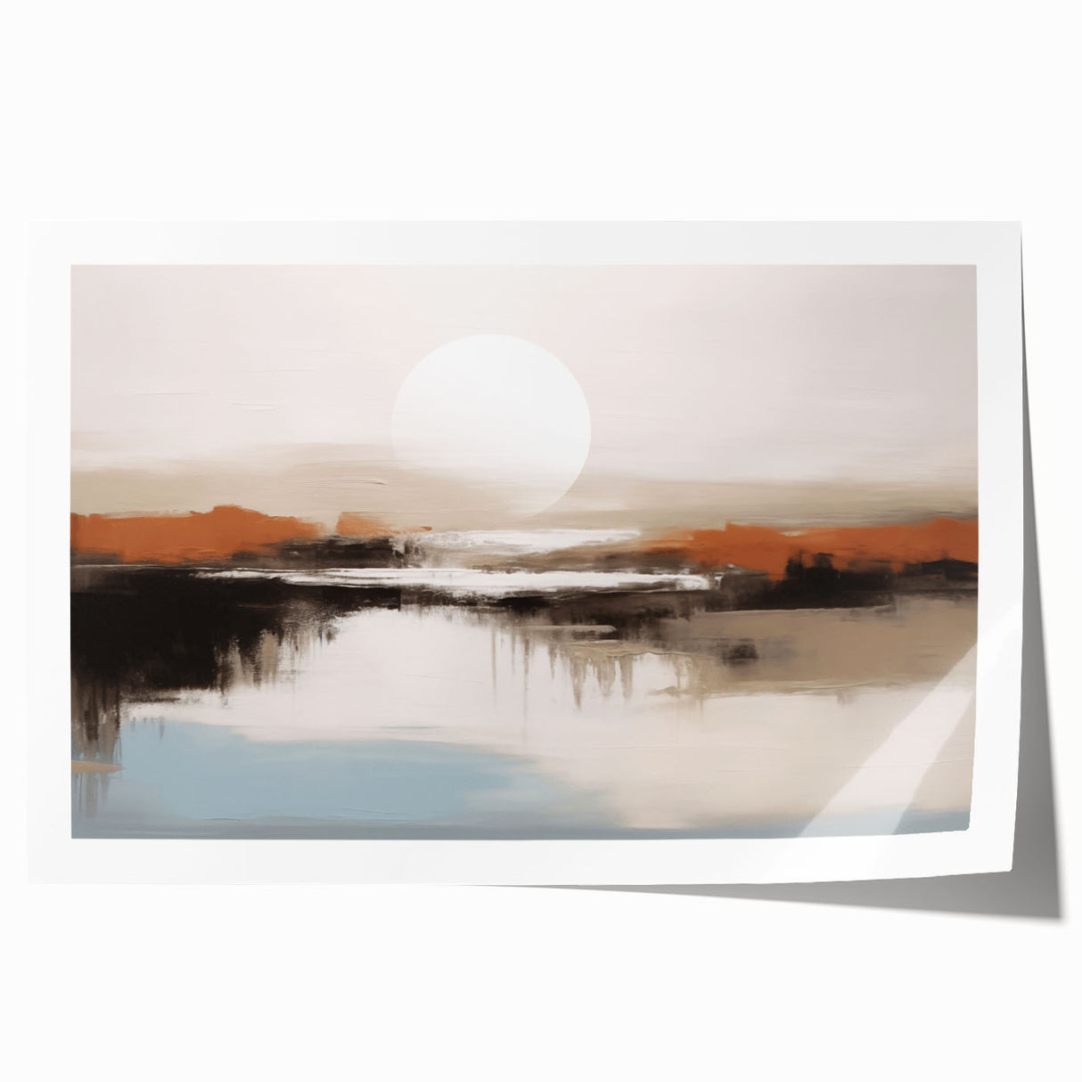 Abstract wall art print featuring dynamic strokes and lines in vibrant shades of blue, orange, and yellow, ideal for modern home decor.