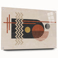 Abstract wall art design showcasing vibrant strokes and lines in bold colors, displayed in an acrylic glass frame with stylish pins.