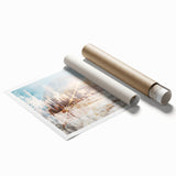 Abstract wall art print showcasing vibrant strokes and lines in a blend of blue, orange, and yellow hues, perfect for modern decor.