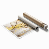 Abstract wall art featuring colorful strokes and lines in shades of blue, orange, and yellow, ideal for modern home decor or office spaces.