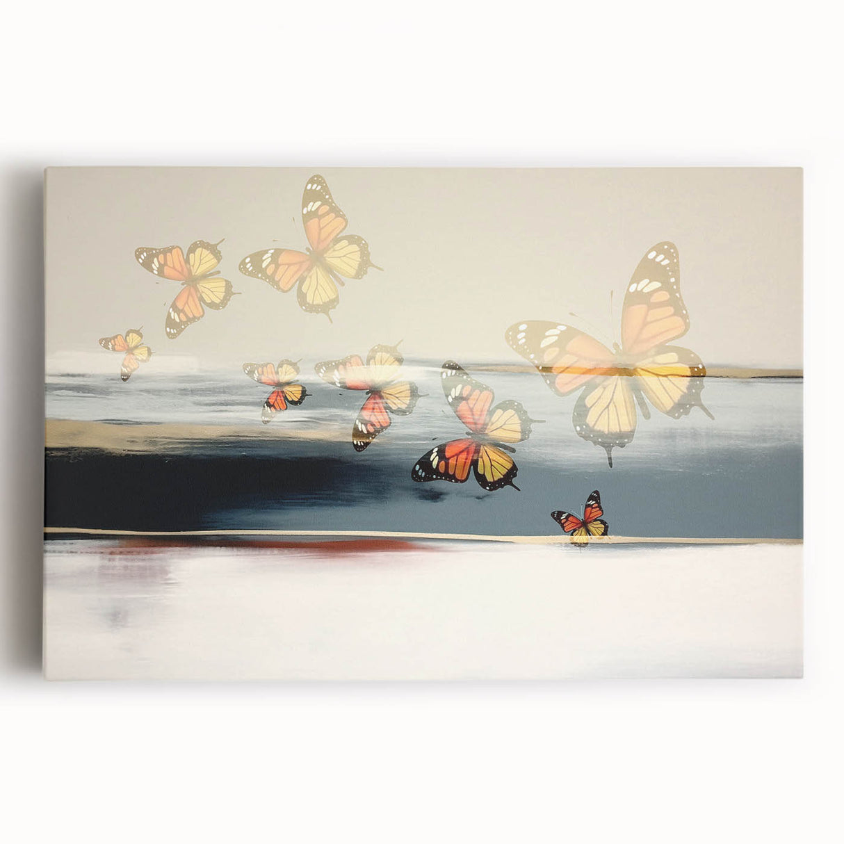 Colorful abstract strokes and lines design on stretched canvas wall art, showcasing vibrant hues and modern aesthetics for contemporary decor.
