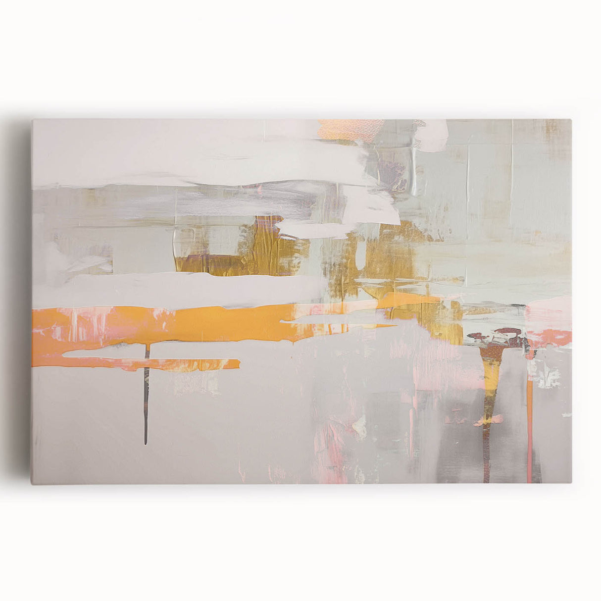 Abstract wall art print showcasing vibrant strokes and lines in shades of blue, orange, and yellow, designed for modern home decor.