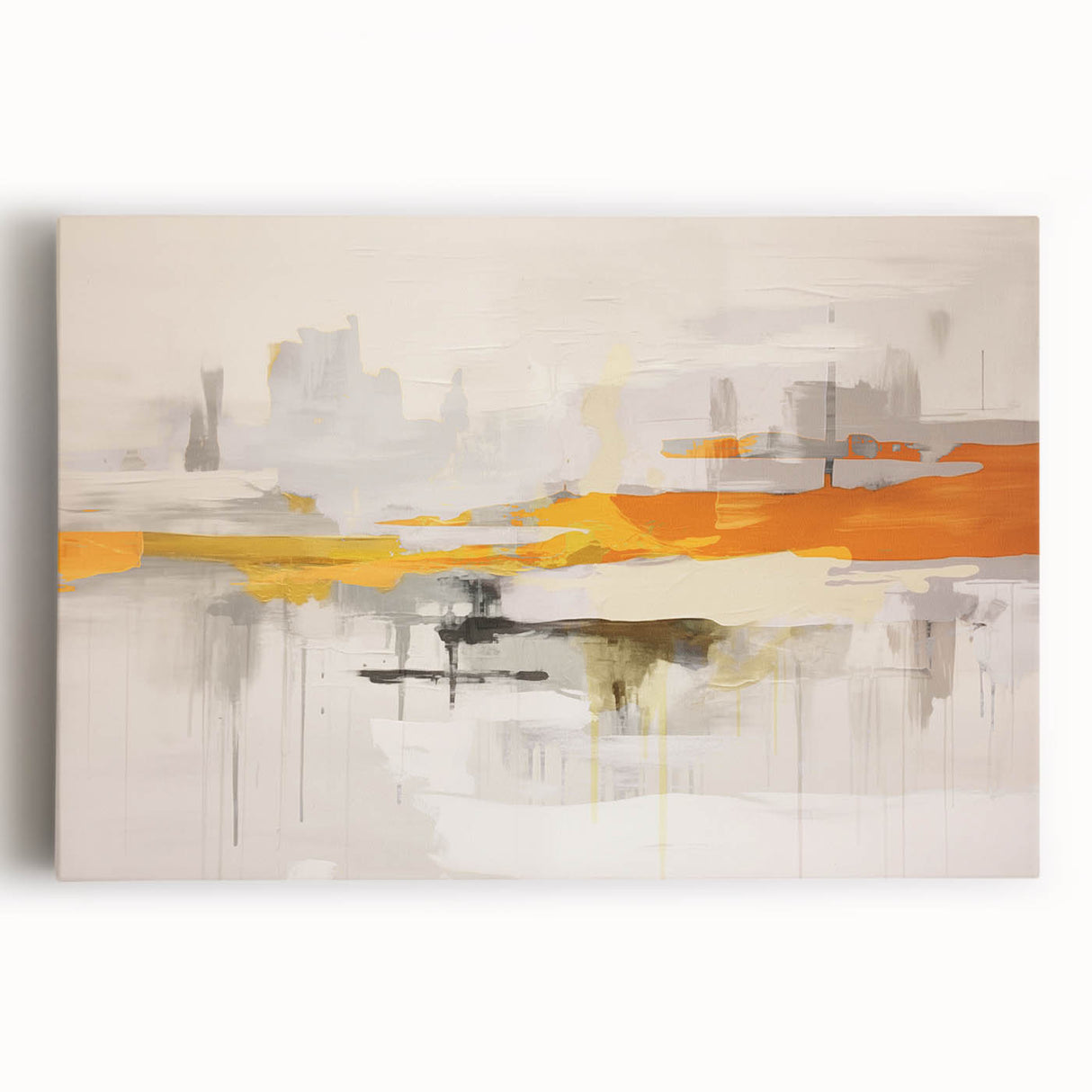 Abstract wall art design featuring colorful strokes and lines on stretched canvas, adding a modern touch to home decor. Perfect for contemporary interiors.