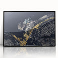 Framed acrylic wall art featuring an abstract design with vibrant strokes and lines in black, ideal for modern decor, showcasing a contemporary aesthetic.